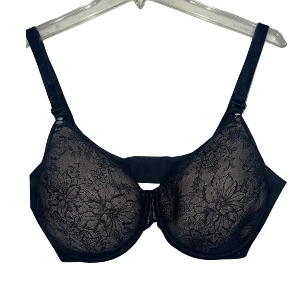 Warner’s Black Full Coverage Floral Wired Bra Size 38D
